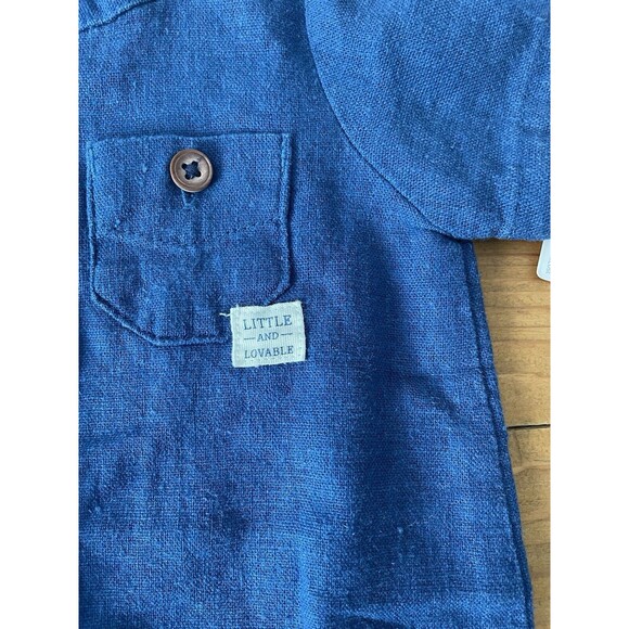 Carters Just One You Linen Blend Blue Romper Boys Newborn Lightweight Preppy - Picture 3 of 5
